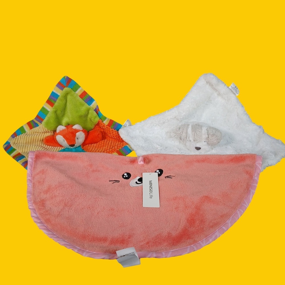 Miniso Towel Baby Security Blanket Bundle Pink Fox Bear Soft